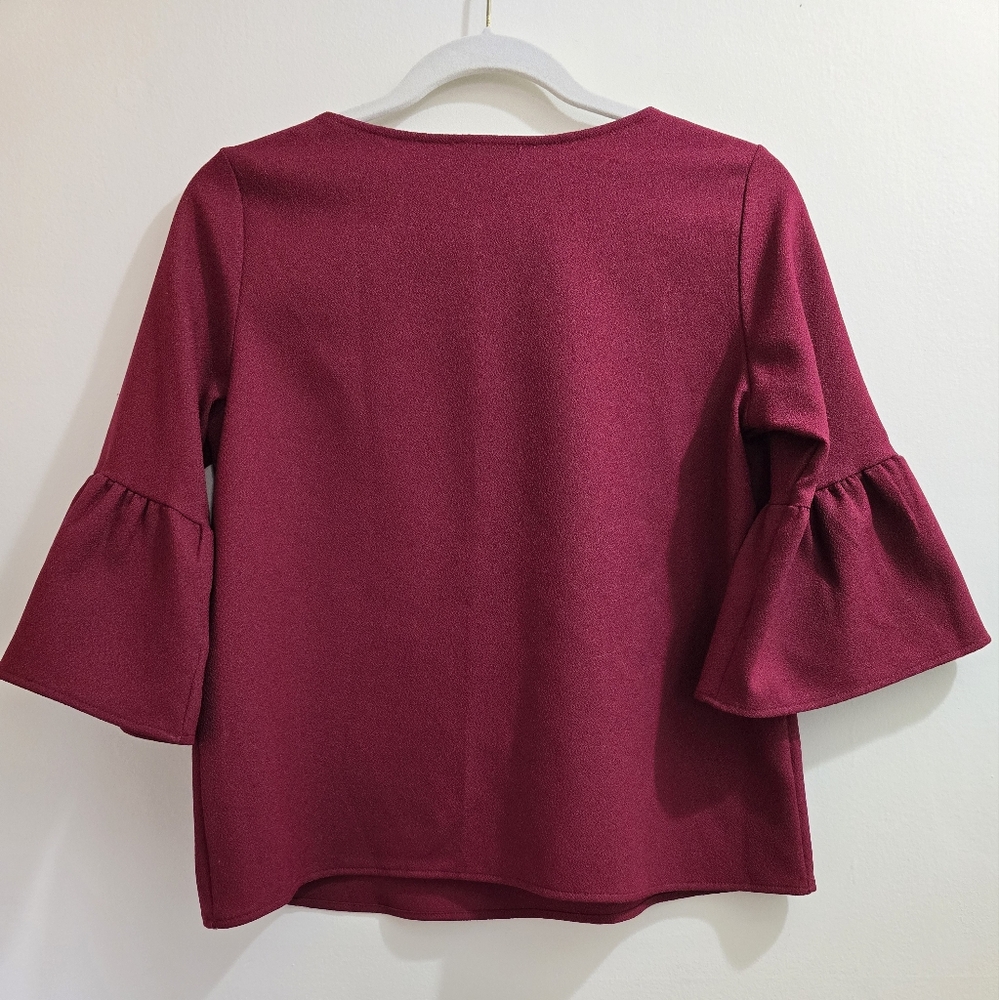 Burgundy Bell Sleeve Top Size S - Picture 2 of 10